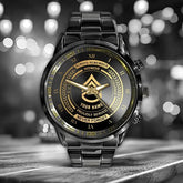 Personalisierte US-Veteranen-/Soldatuhr aus schwarzem Edelstahl